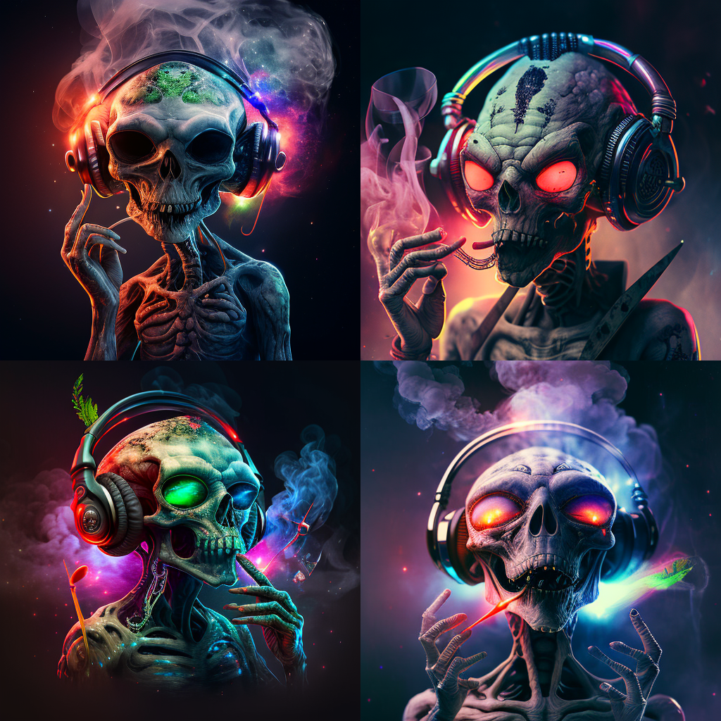 Smoking neon alien - set of 4
